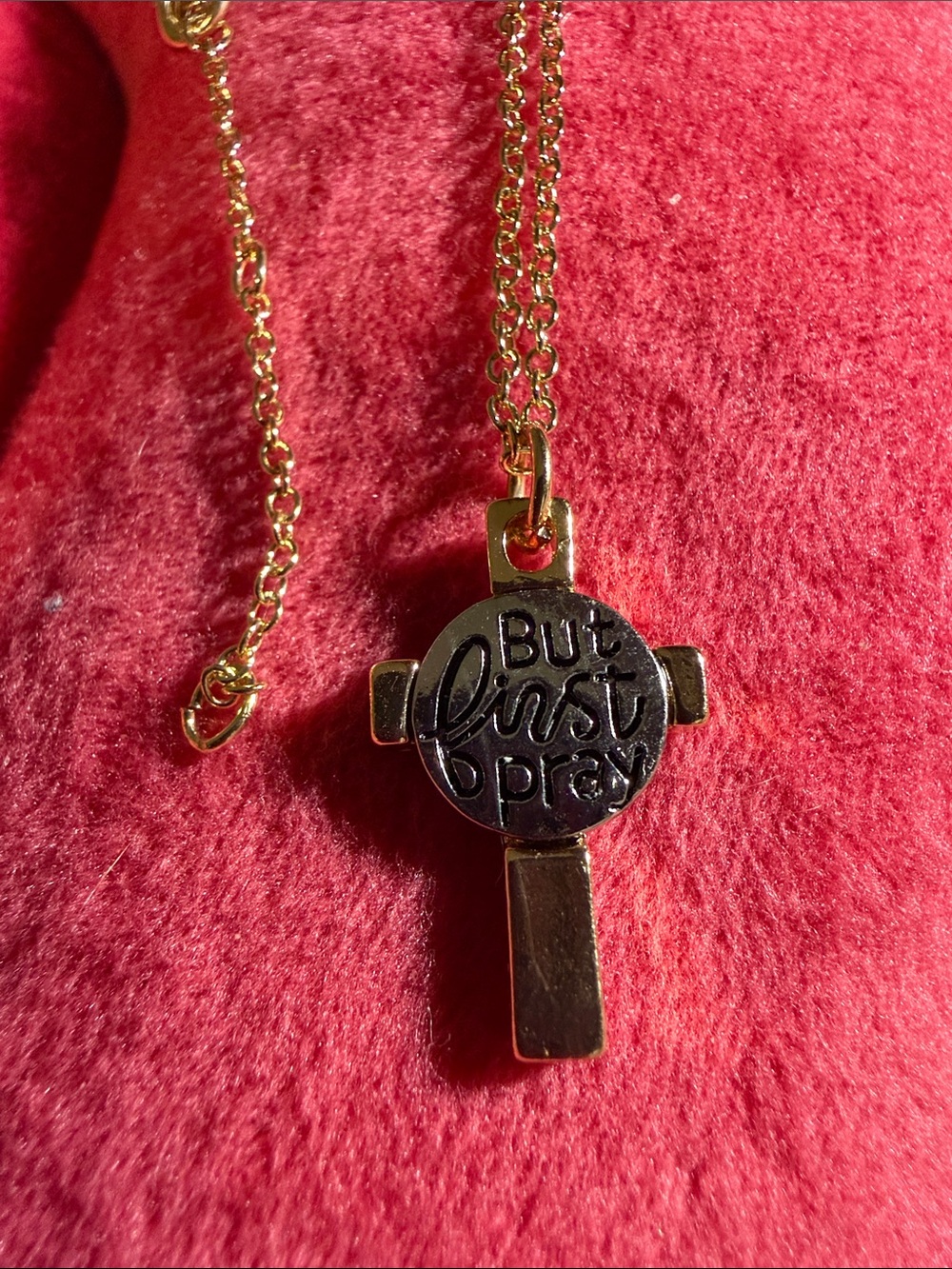 New Gold-Tone 'But First Pray' Cross Pendant Necklace - Inspirational Jewelry